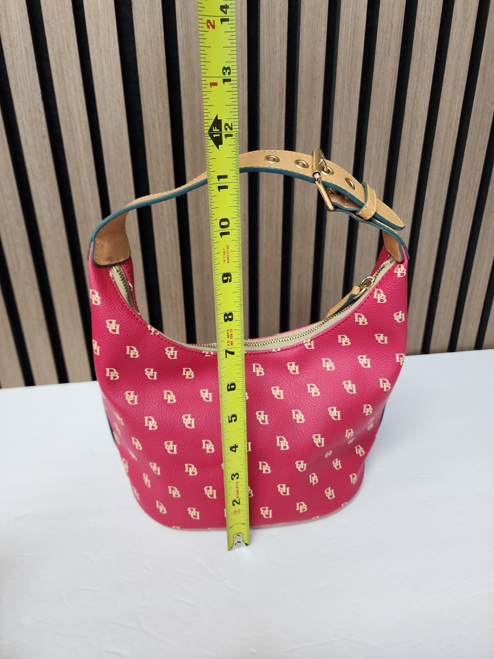 Vintage Dooney & Bourke Red Signature Monogram Hobo with Tan Strap Y2K - Picture 11 of 16
